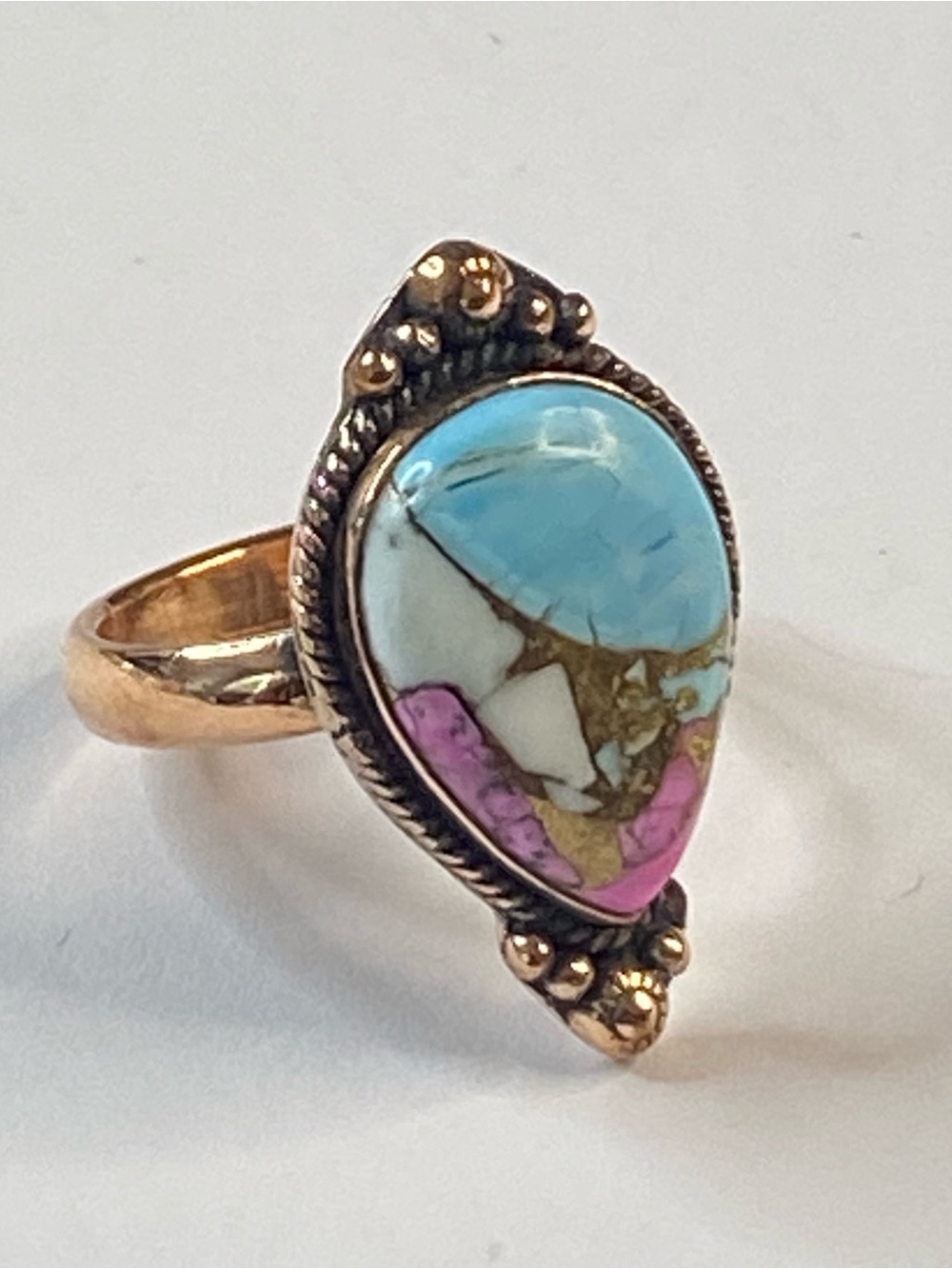 Cotton Candy Turquoise Solid Copper Size 8 Ring Boho Southwest Statement